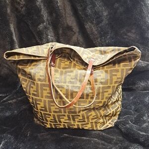 FENDI Vintage FF Monogram Shopper Bag Browns Good Condition 25cm×30cm×12cm